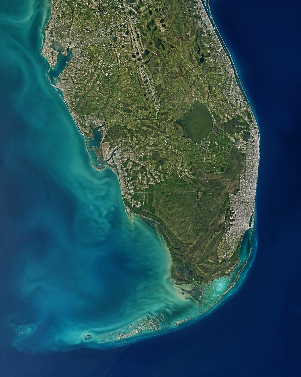 Carte satellite du sud de la Floride — secteurs desservis de West Palm Beach à Miami et de Naples à Sarasota